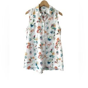 J. Jill women’s Linen Peplum Sleeveless Top S white multicolor floral coastal